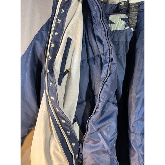 Starter Mens XL Puffer Jacket Hooded Navy Blue Grey Winter Coat Color Block Down - Picture 7 of 10